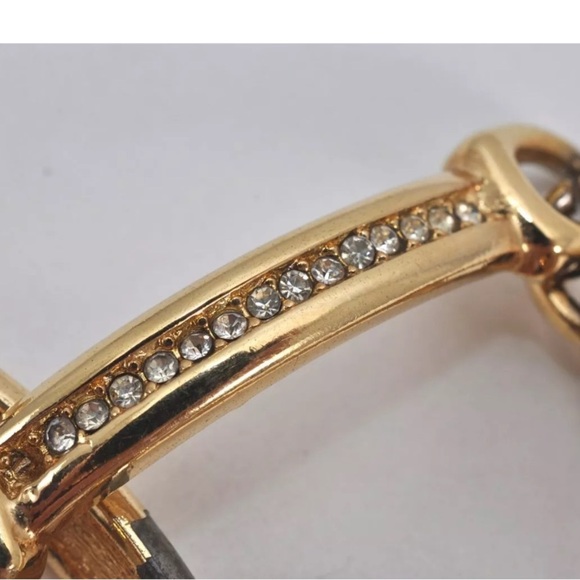 Authentic Christian Dior Rhinestone Chain Bracelet Gold Tone CD - Picture 8 of 10
